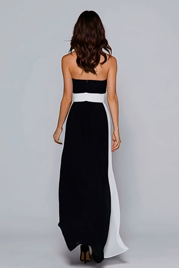 Noir et blanc Robe longue formelle sans bretelles